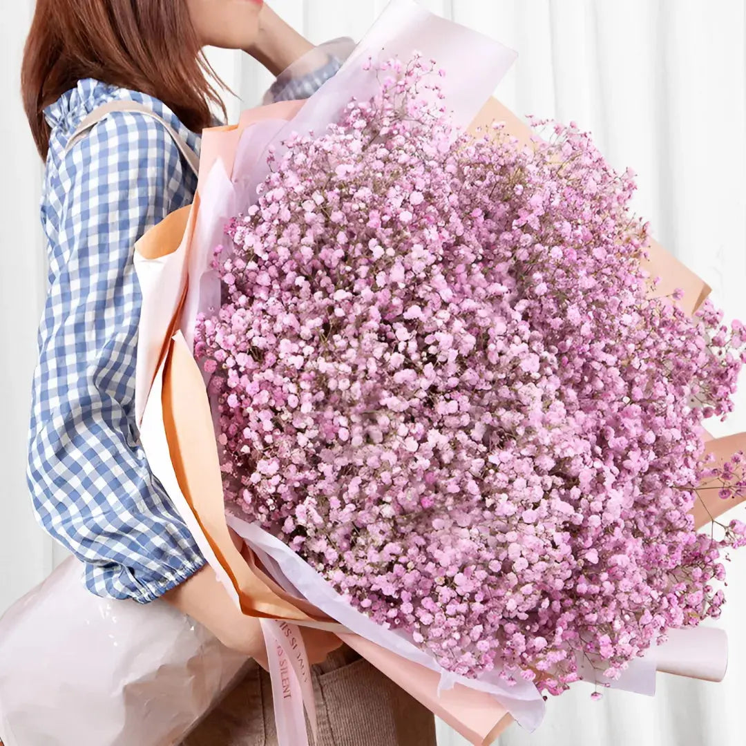 Enchanted Pink Baby's Breath Bouquet  A soft, dreamy arrangement of pink Gypsophila flowers, perfect for weddings, engagements, and romantic celebrations in Hong Kong.