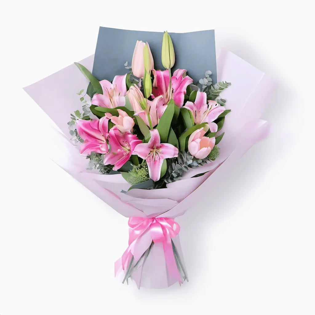 Pink Lily , Pink Tulip Bouquet