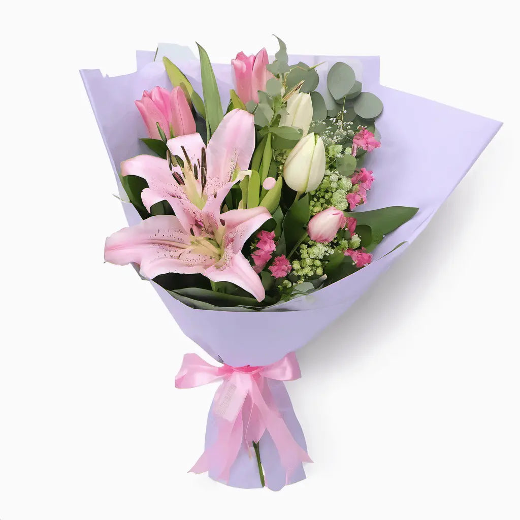 Pink Lily , Pink Tulip Bouquet