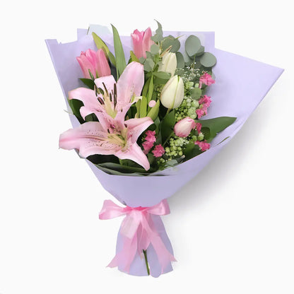 Pink Lily , Pink Tulip Bouquet